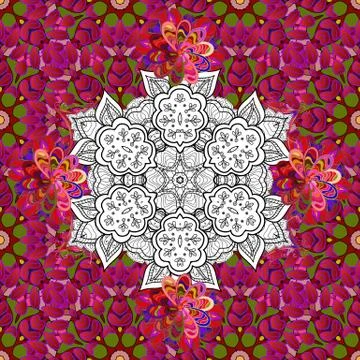 Vector. Flat Flower Elements Design. Colour Spring Theme seamless pattern Backgr 스톡 일러스트