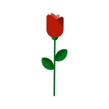 Vector flat flower icon. Vector rose illustration, flat style. Red rose with Stock Illustration