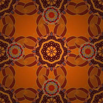 Vector flat flowers seamless pattern. Flowers on yellow, orange and brown colors Illustration