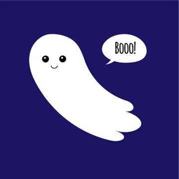 Vector flat flying ghost on blue background Stock Illustration