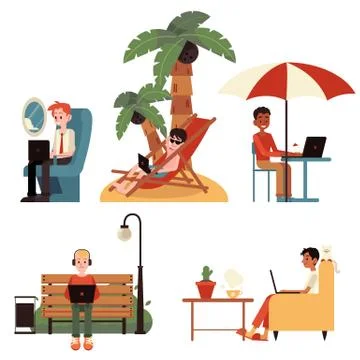 Vector flat freelance distant work concept set Stock Illustration