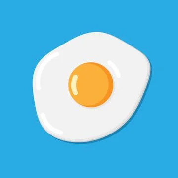 Vector flat fried egg on the blue baclground. Stock Illustration