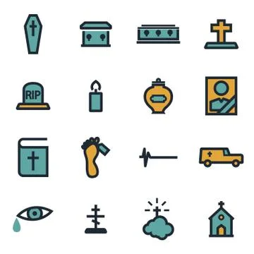 Vector flat funeral icons set Illustrazione stock