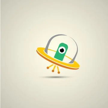 Vector flat funny orange alien spaceship logo Stock Illustration