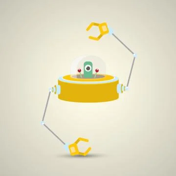 Vector flat funny orange alien spaceship logo Stock Illustration