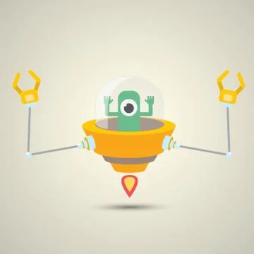 Vector flat funny orange alien spaceship logo Stock Illustration