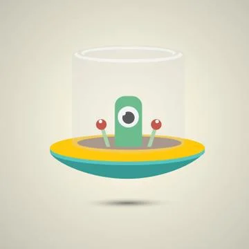 Vector flat funny orange alien spaceship logo Stock Illustration