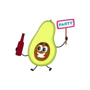 Vector flat funny pear fruit character beer party Stock Illustration