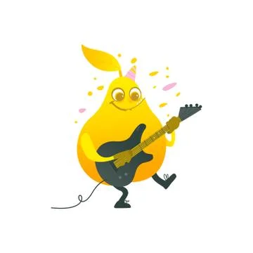 Vector flat funny pear fruit character playing guitar Stock Illustration