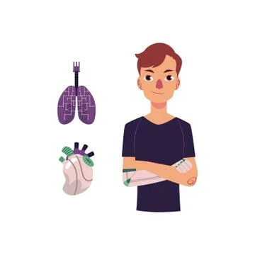 Vector flat futuristic bionic prosthesis icon set Stock Illustration