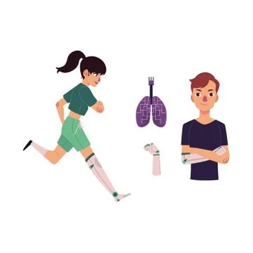 Vector flat futuristic bionic prosthesis icon set Stock Illustration