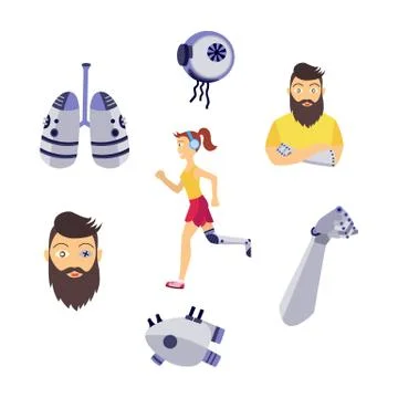 Vector flat futuristic bionic prosthesis set Stock Illustration