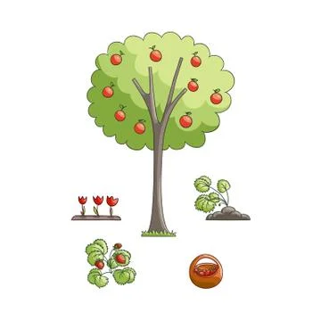 Vector flat gardening symbols set Stock Illustration