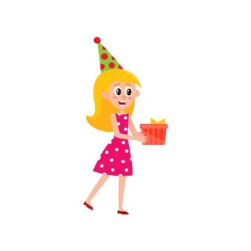 Vector flat girl holding present box イラスト素材