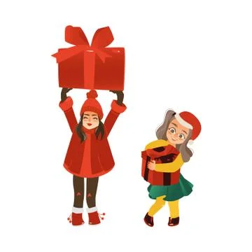 Vector flat girl holding present box Stock Illustration