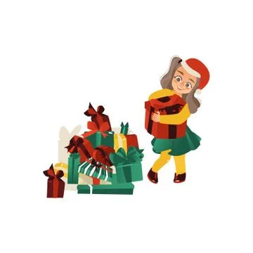 Vector flat girl holding present box Stock Illustration