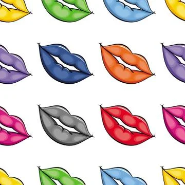 Vector flat girl lips colored seamless pattern Illustrazione stock