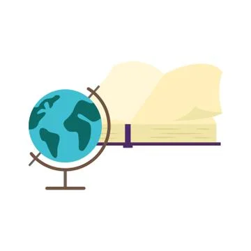 Vector flat globe with opened book icon Illustrazione stock