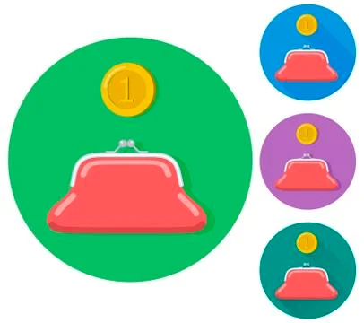 Vector flat gold coin with a purse icon Stock Illustration