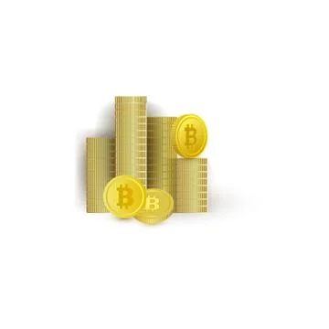Vector flat golden coins stack, pile with bitcoin Stock Illustration