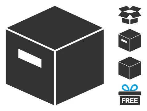 Vector Flat Goods Box Icon with Bonus Icons Stock Illustration
