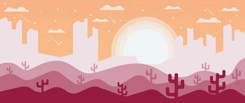 Vector flat gradient illustration. Beautiful nature with mountains and forests Stockillustratie