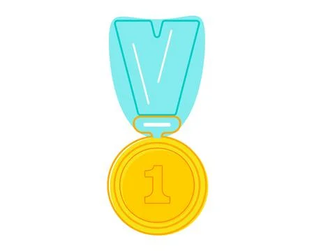 Vector flat graphic icon of a blue ribbon medal with golden number one awar.. イラスト素材