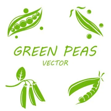 Vector flat green peas icons set Stock Illustration