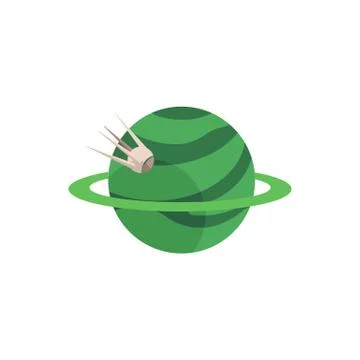 Vector flat green planet ring, sputnik satellite Stock Illustration