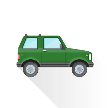 Vector flat green off-road suv car body style illustration icon. Stock Illustration