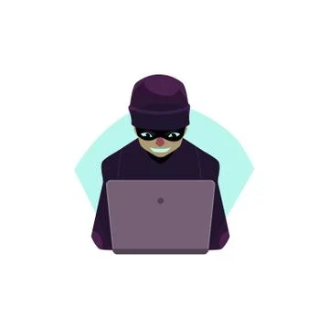 Vector flat hacker with laptop isolated Stockillustratie