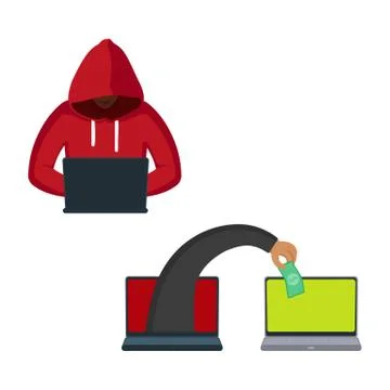 Vector flat hacker stealing money set Stock Illustration