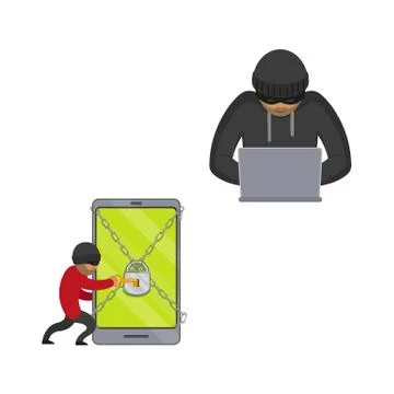 Vector flat hacker stealing money set 스톡 일러스트