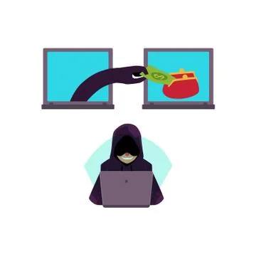 Vector flat hacker stealing money set Stock Illustration