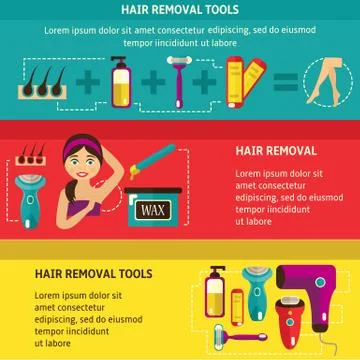 Vector flat hair removal tools posters set Stock Illustration