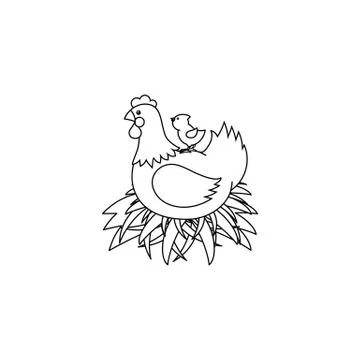 Vector flat hand drawn chicken in nest isolated Stock Illustration