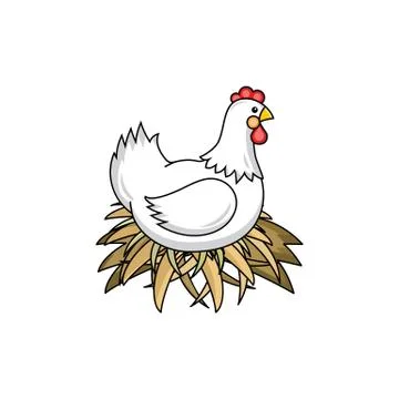 Vector flat hand drawn chicken in nest isolated Stock Illustration