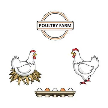 Vector flat hand drawn chicken set isolated Illustrazione stock