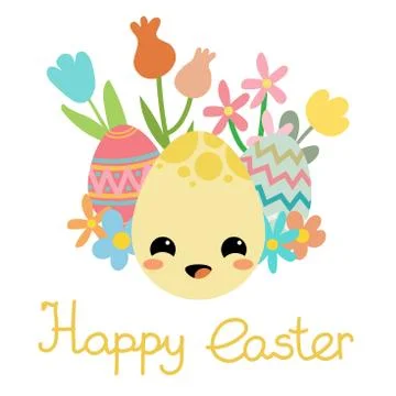 Vector flat happy cute cartoon easter kawaii egg. Stock Illustration