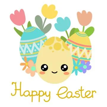 Vector flat happy cute cartoon easter kawaii egg. Stock Illustration