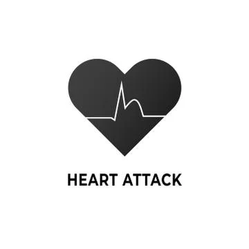 Vector flat heart attack icon illustration. Black heart with heartbeat pulse Illustrazione stock