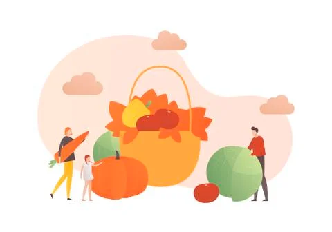 Vector flat hello autumn illustration. Family characters Stock Illustration