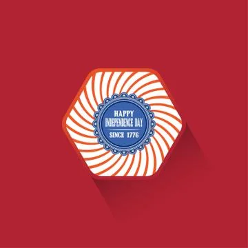 Vector flat hexagon icon of Independence Day with curved rays and round blue Stock Illustration