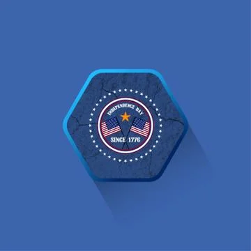 Vector flat hexagon label of Independence Day with texture of cracked ground Stock Illustration