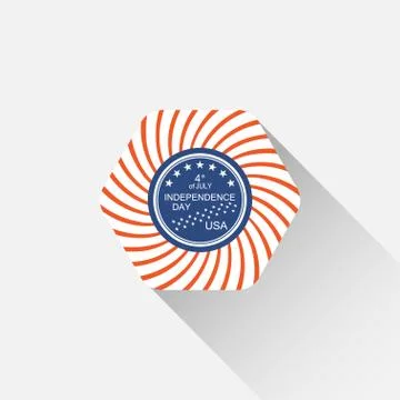 Vector flat hexagon web element of Independence Day with round blue label on Stock Illustration
