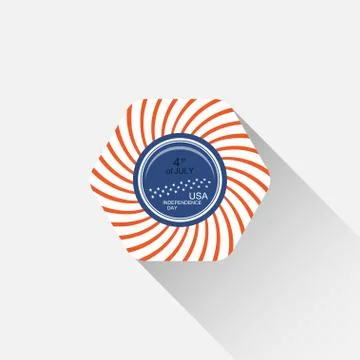 Vector flat hexagon web element of Independence Day with curved rays and roun Stock Illustration