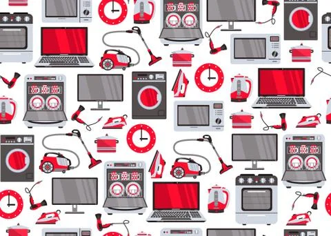 Vector flat home appliance seamless pattern Illustrazione stock