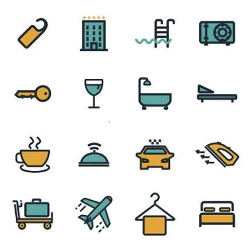 Vector flat hotel icons set Stock Illustration