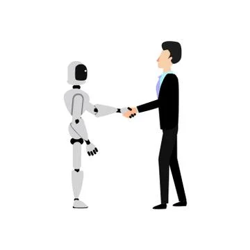 Vector flat human cyborg handshake Stock Illustration