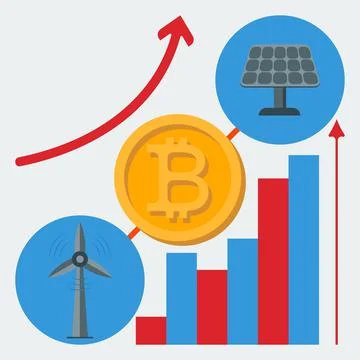 Vector flat icon of alternative energy sources for the mine crypto-currency. Stock Illustration